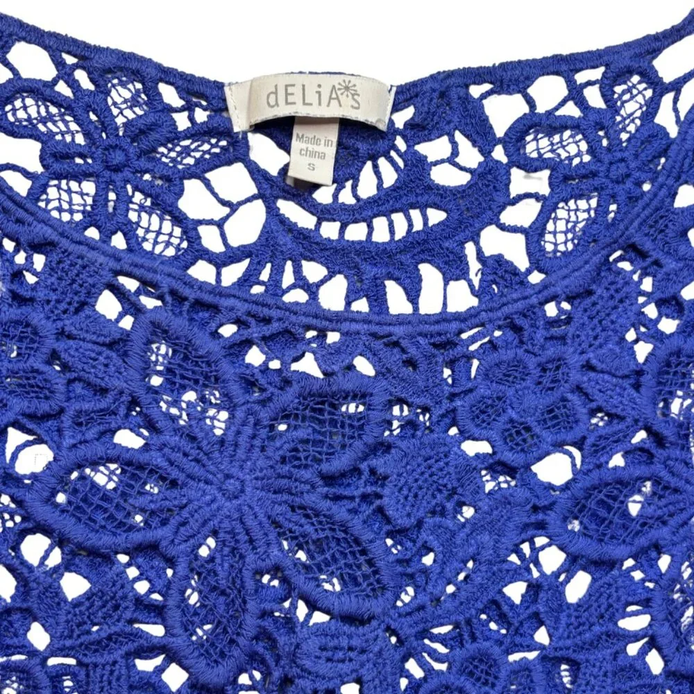 dELiA's Vintage Y2K Crochet Lace Top Royal Blue Size Small